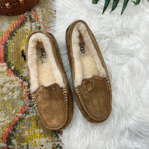 UGG Fleece Lined Slip On Suede Ansley Slipper Loafer Chestnut 6 Style 3312 - Picture 2 of 11